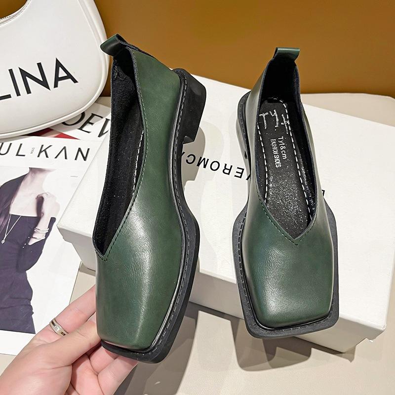 

Весна Осень Женские Туфли Mary Jensen Retro Flat Женские Туфли с квадратным носком Простые Туфли Темперамент Кожаные Туфли 40 зелёный