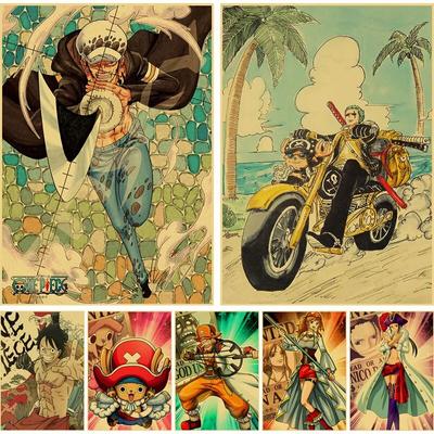 Vintage Anime ONE PIECE Posters Kraft Paper Retro Poster Wall Art Painting Study Home Living Room Bar Decoration Pictures Wall Stickers