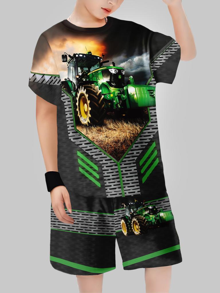 Sets for Children Boys' 3D Letter Graffiti Printed Short-Sleeved Shorts Suit Casual Sports Style Clothing