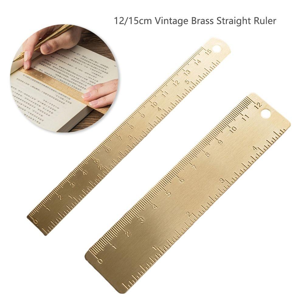 1mm Thicken Straight Ruler Brass Bookmark Ruler Multifunction Scale Ruler  School Office