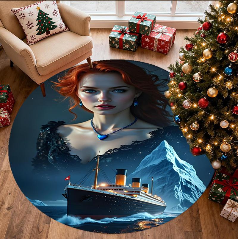 RMS Titanic Pattern Round Rug, Indoor/Outdoor Mat, for Picnic, Gameroom, Bedroom, Office, Living Room, Home Decor Carpet, Birthday Gift