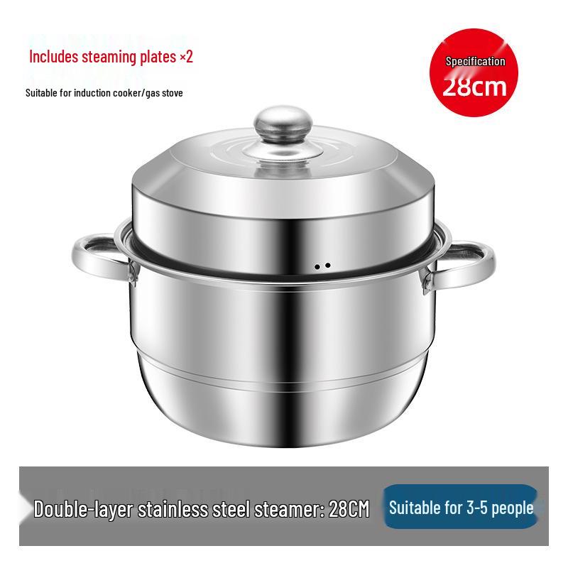 Oală Vapor din Oțel Inoxidabil cu Gratar Dublu - Capacitate Mare pentru Gătit și Aburit, Cadou Ideal pentru Festivalul Mijlociului Toamnei sau Ziua Națională