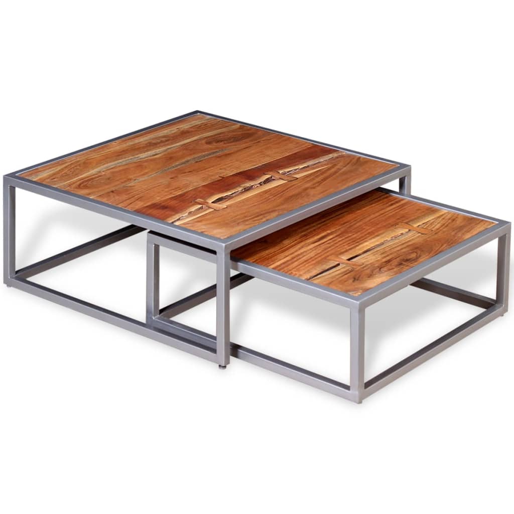 2 Piece Coffee Table Set Solid Acacia Wood