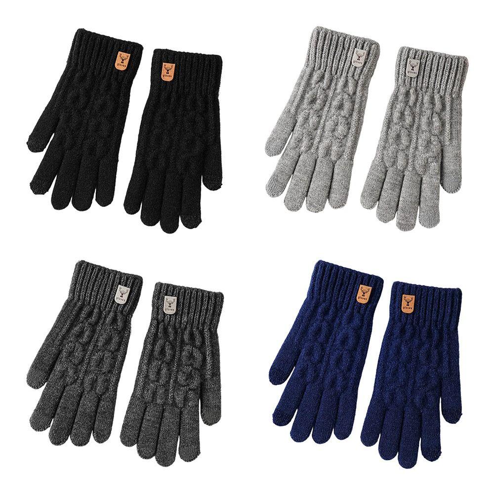 Thickened Winter Knitted Gloves Windproof Wool Gloves Fashion Touch Screen Gloves  for Men Women