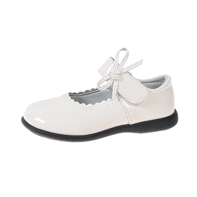 Girls' Black Soft Sole Leather Princess Shoes for School and Casual Wear