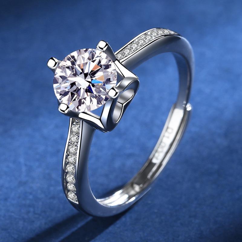 925 Sterling Silver Moissanite Love Ring, PT950 White Gold Plated, Colorfast Luxury Women's Band