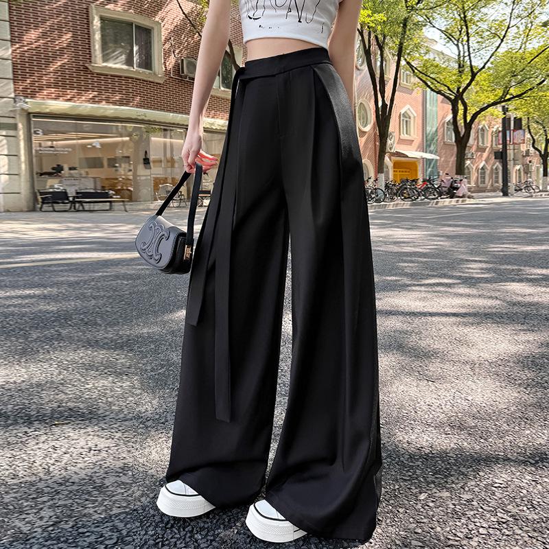 

Women s Spring 2026 Drapey Drawstring Floor-Length Trousers Skirt 3XL чорний