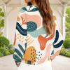 Women Plus Size Abstract Printed V Neck Front Zip Long Sleeve Sweatshirt