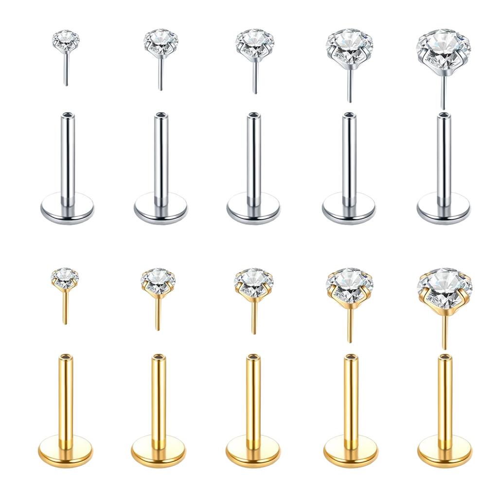 5Pcs Threadless Push In Ear Nose Lip Piercing Jewelry for Women Cartilage Tragus Labret Nostril Earrings Cubic Zirconia 18G/20G