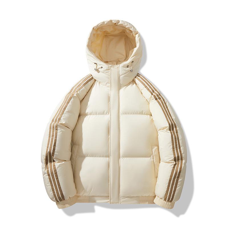 

2025 new striped solid color hooded couple autumn and winter short cotton-padded clothes men s jackets cotton-padded clothes casual simple warm M