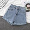 Basic-Baumwoll-Denim-Shorts für Damen, Sommer, hoher Bund mit umgeschlagenen Kanten, Freizeitkleidung