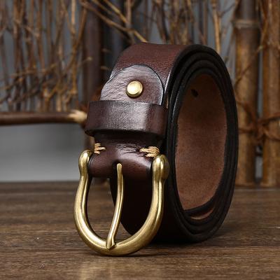 Tendenza Personalità Retrò Vecchio Primo Strato Cintura in Vera Pelle di Mucca Uomo Pelle Genuina Fibbia in Rame Cintura Casual in Denim