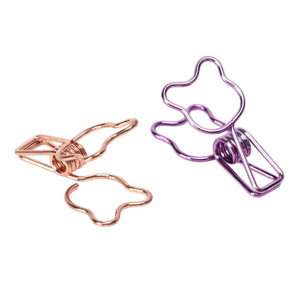 100Pcs Bear  Clamps Cute Shape Strong Clamping Sturdy Metal Hollow  Clips for Office Wor