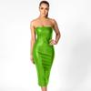 Women's Solid Color PU Leather Slim Sheath Back Split Sexy Mid-Length Dresses