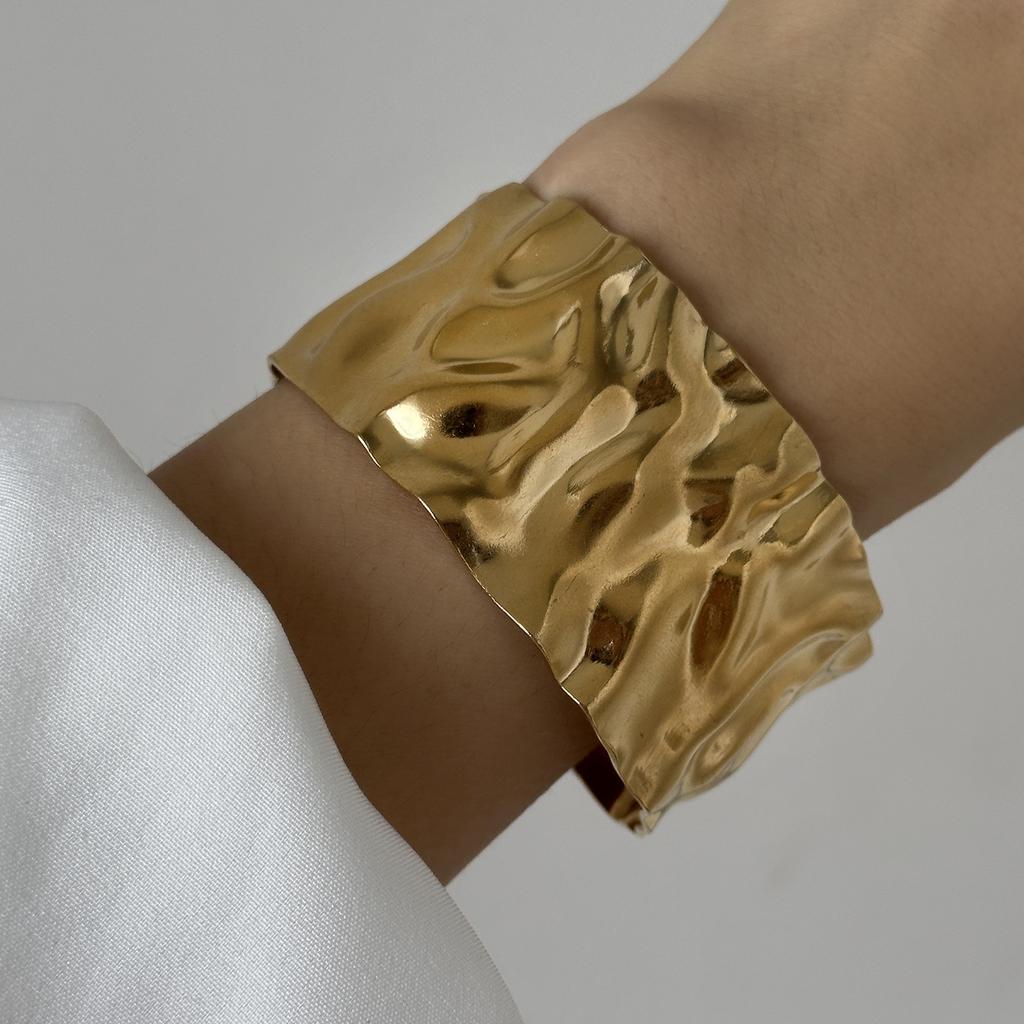 Stainless Steel Versatile Gold Irregular Hollow Wide Version Jewelry Women