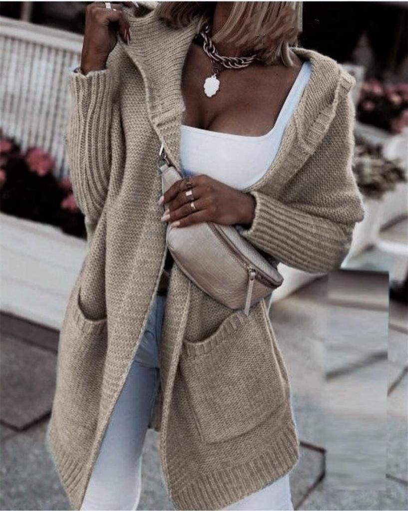 Women's Hooded Patchwork Knit Cardigan with Pockets 2025