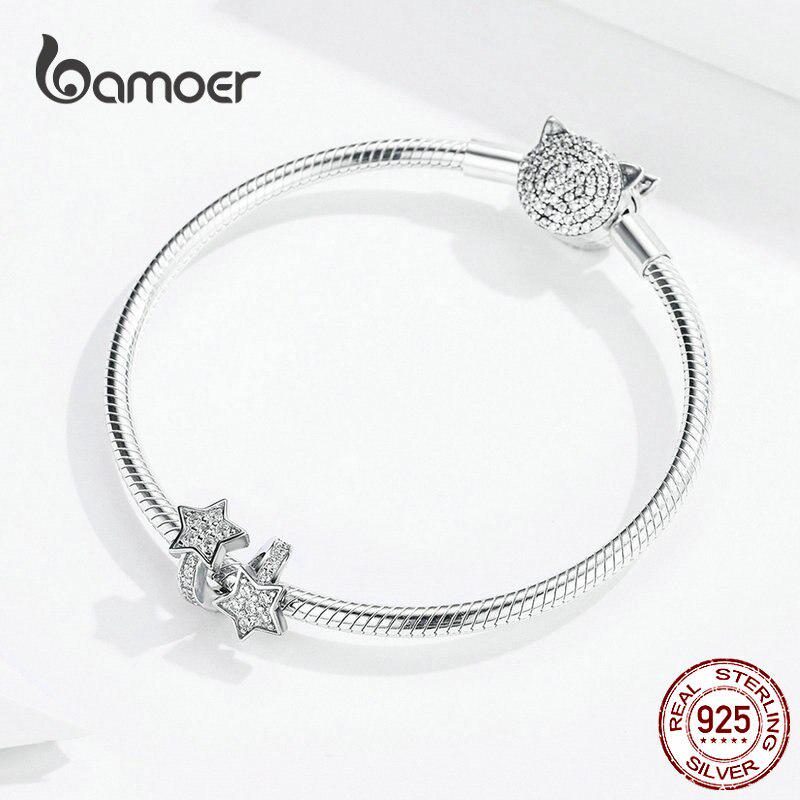 Bamoer Shining Star Silver Charm Fit Charms náramek náramek pro ženy DIY šperky AAA kubický zirkon