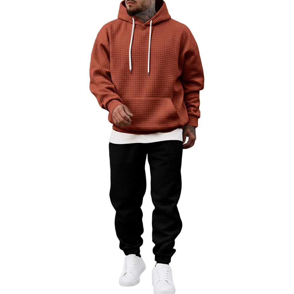 Men's Casual Sweatshirt Set with Knit Pattern for Fall Winter Daily Wear