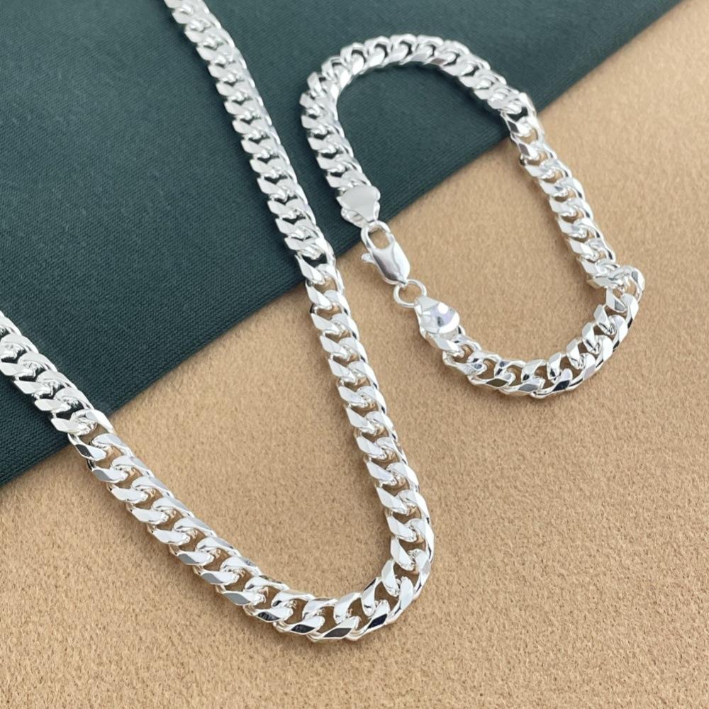 925 Sterling Silver Jewelry Fashion Trend 6mm Sideways Cuban Necklace Bracelet Set Birthday Party Anniversary Gift
