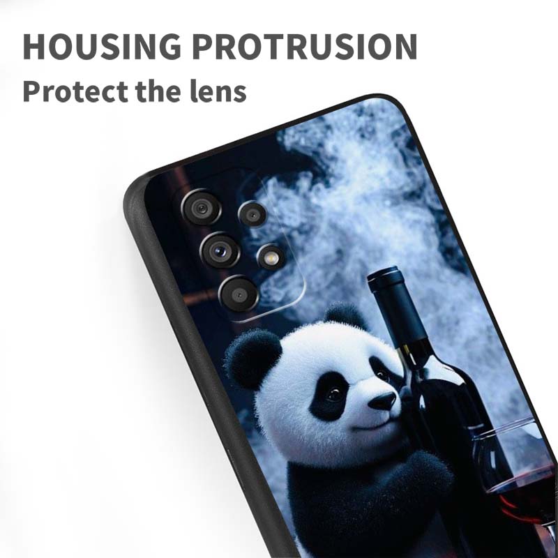 Cartoon Anime Panda Cute Phone Case For Samsung A73 A72 A71 A55 A54 A53 A52 A51 A13 A22 A16 A15 A12 A14 A26 A07 5G Black