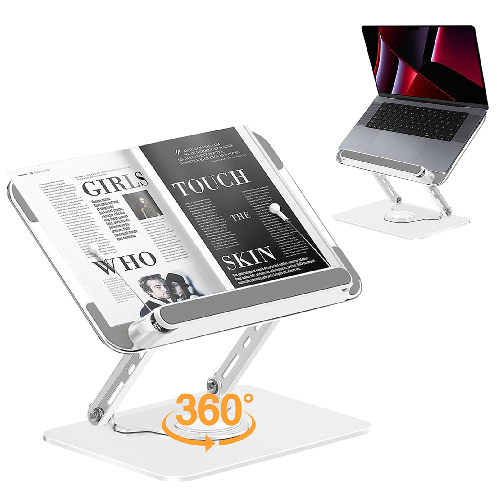

REENEW Book Reading 360 Degree Laptop Writing Cookbook Book Adjustable Height and Foldable Book Sheet Picture Aluminum High Load Capacity 5KG Stand,