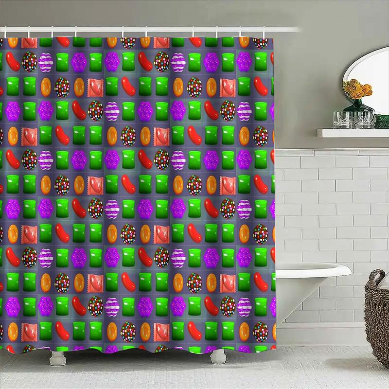 Colorful Candy Pattern Shower Curtain Sweet Treats Dessert Food Bathroom Decor Waterproof Backdrop
