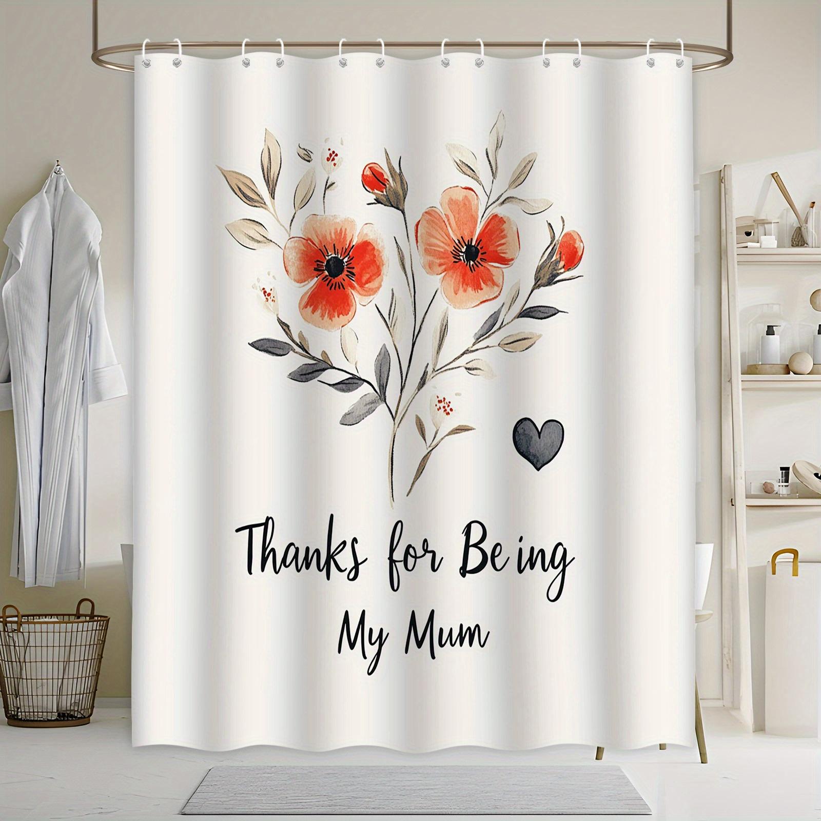 

Цветочная шторка для ванной на День матери - Цифровая акварель, Оранжевые и красные цветы, Надпись «Спасибо, мама», Искренний дизайн W90xH180cm