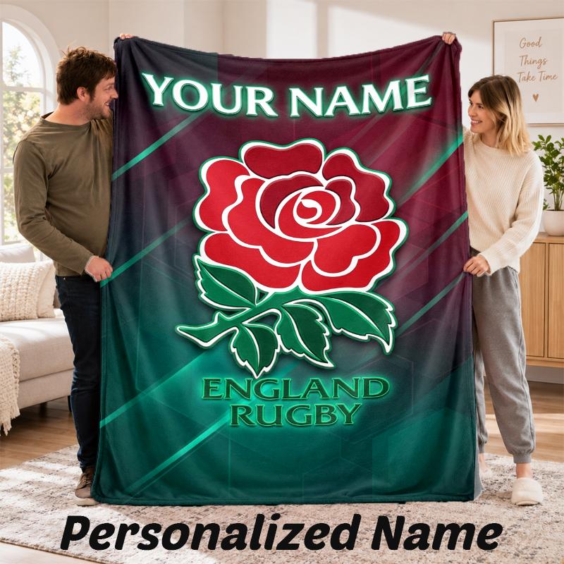 England Rugby Personalized Flannel Blanket Custom Name Text Soft Throw Blanket Home Decor