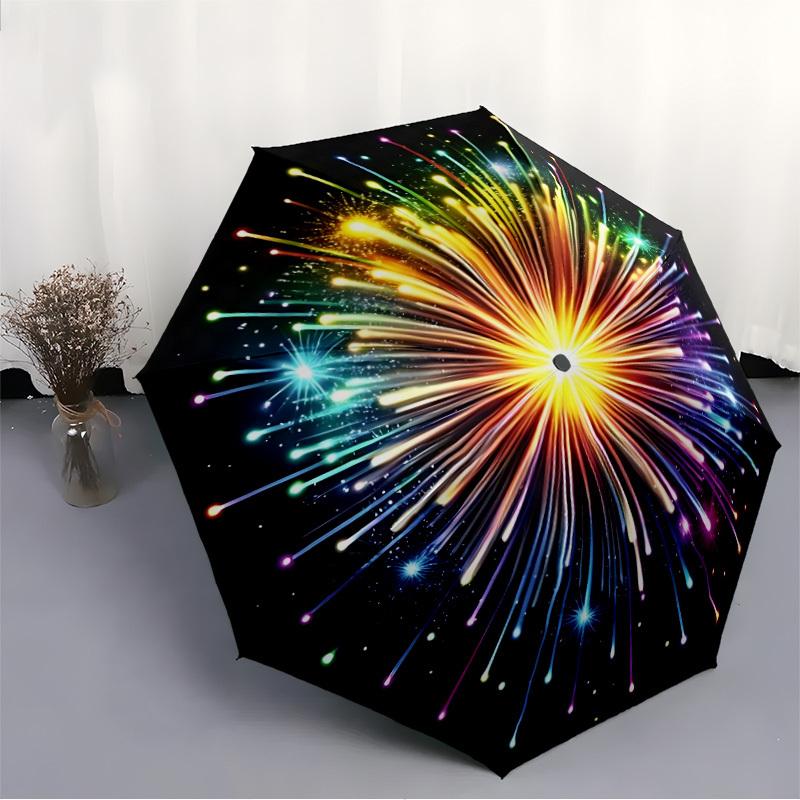 1 Stück Automatischer Öffnungs-/Schließschirm mit Feuerwerksdesign, Kompakter Reiseschirm, Stabiler 8-Rippen-Rahmen - Ideales Geschenk für Freunde yy251118051