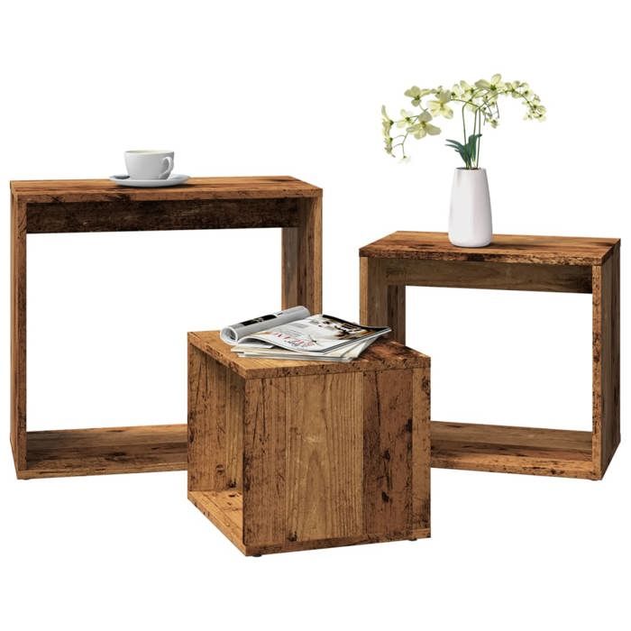 VidaXL Tables gigognes 3 pcs vieux bois bois d'ingénierie, table, table de bout, table d'appoint, tables, tables de bout, 856674