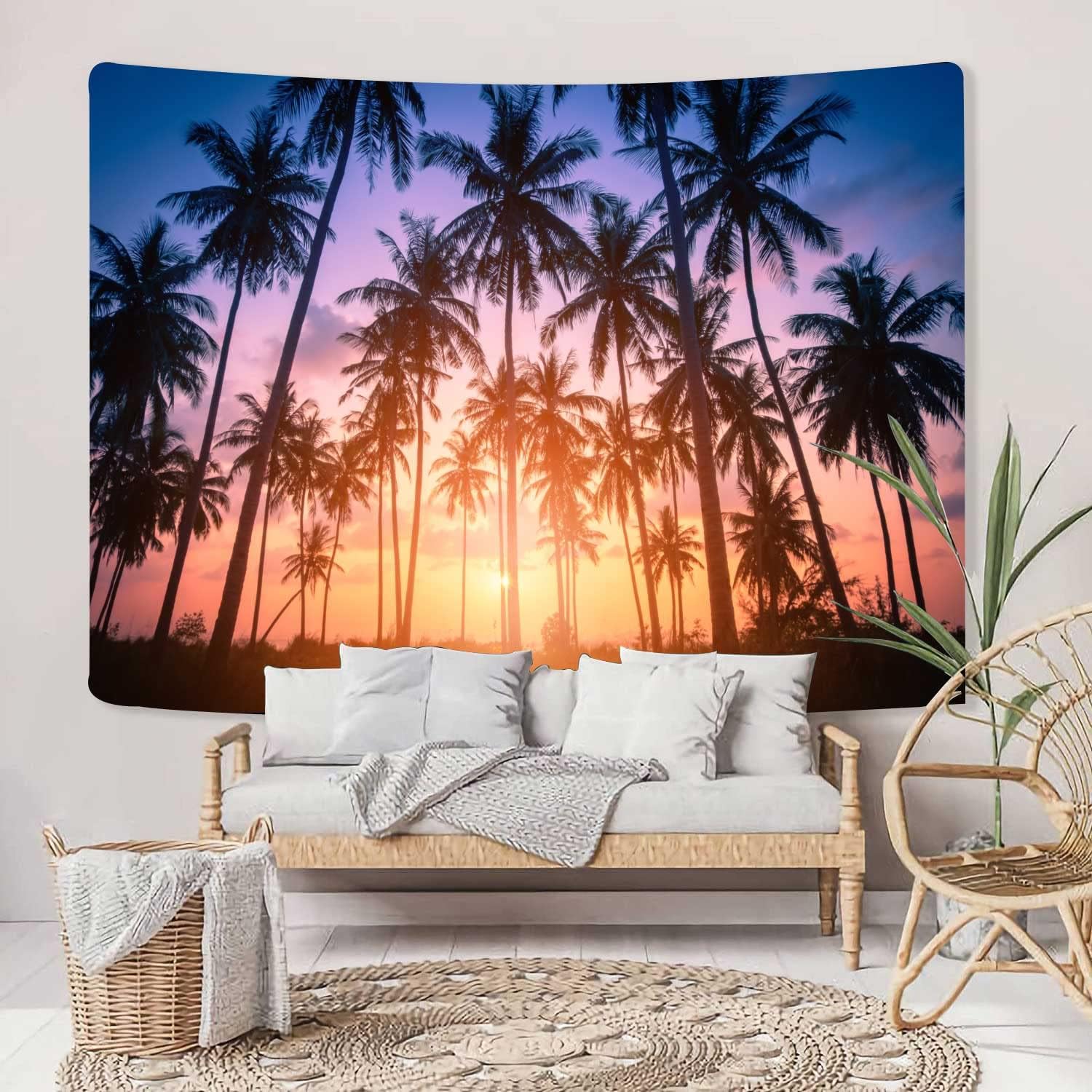 Tapestry hjokiupt tropical beach sunset ocean palm tree 75x100 чёрный
