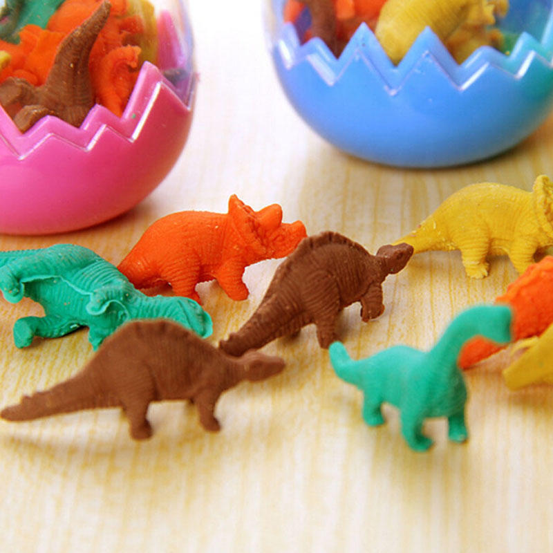 1 Egg 8 Pieces Mini Dinosaur Pencil Eraser Student Office Stationery Gift Toy
