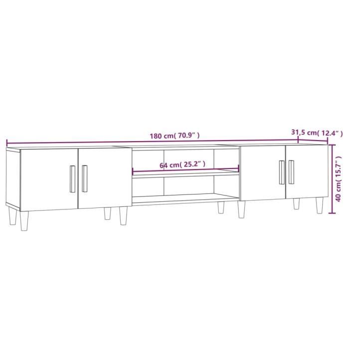 VidaXL Meuble TV sonoma gris 180x31,5x40 cm bois d'ingénierie 816262