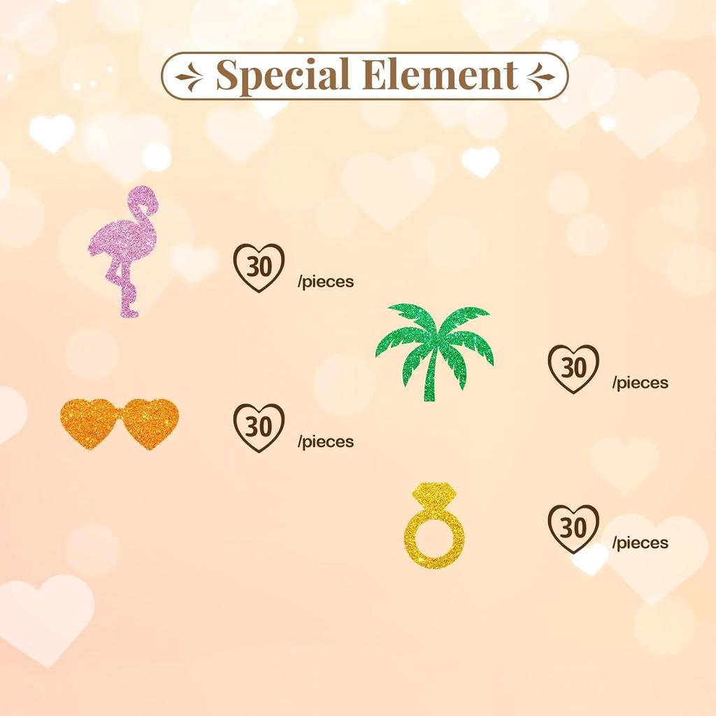 120pcs Flamingo Plam Tree Confetti, Tropical Bachelorette Table Confetti, Pink Glitter Palm Springs Before the Ring Table Scatter for Love Island