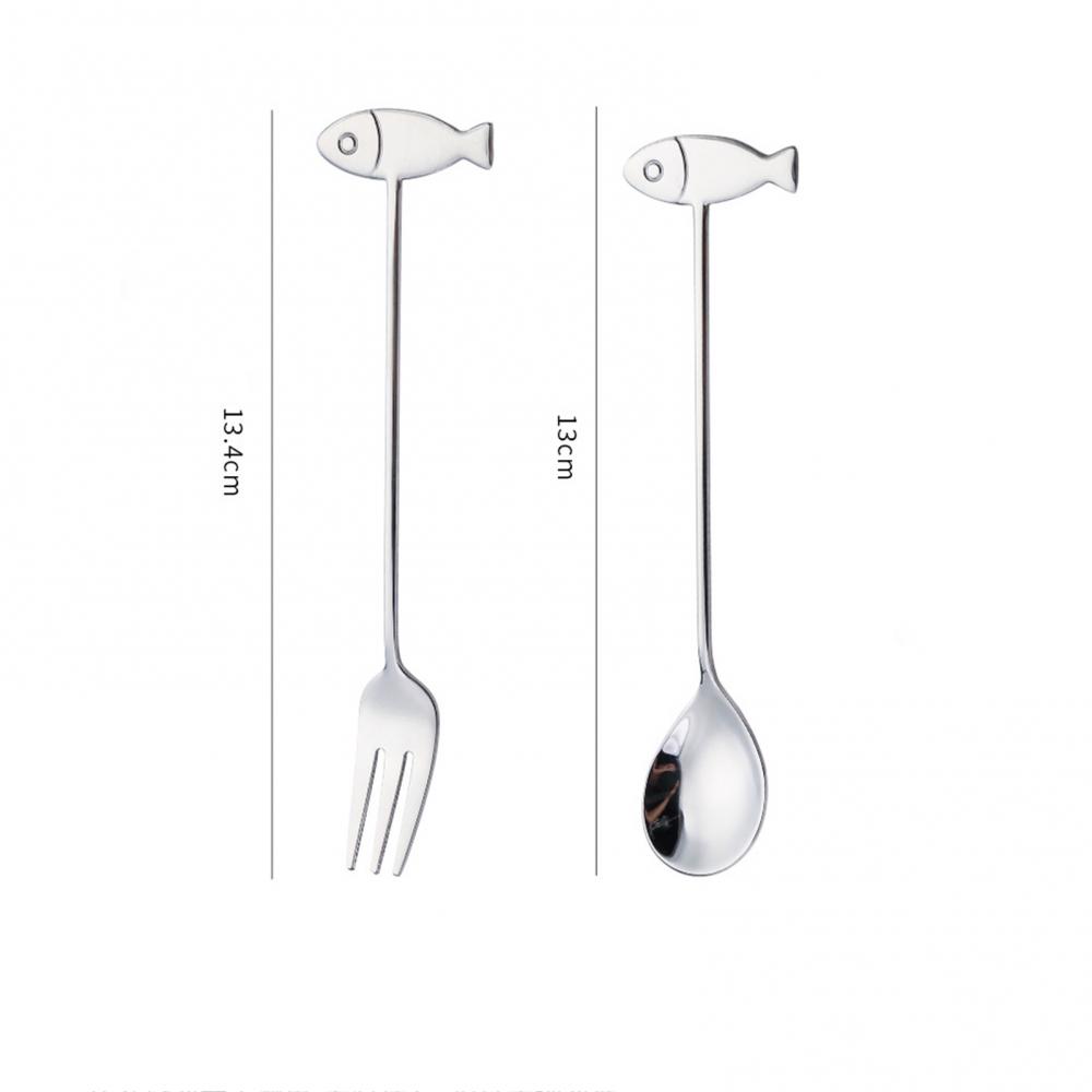 Cat Fish Small Spoon Fork Japanese Dessert Spoon Stainless Steel Long Handle Coffee Stirring Spoon Cake Fork Tableware Supplies
