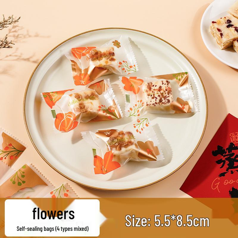 Snowflake Nougat Candy Sealing Bags for Cookies, Biscuits, Toffee, and Baking.