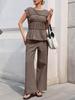 Womens Summer Cotton Linen Two Piece Pants Set Peplum Tank Top And Wide Leg Pants Vacation Outfit