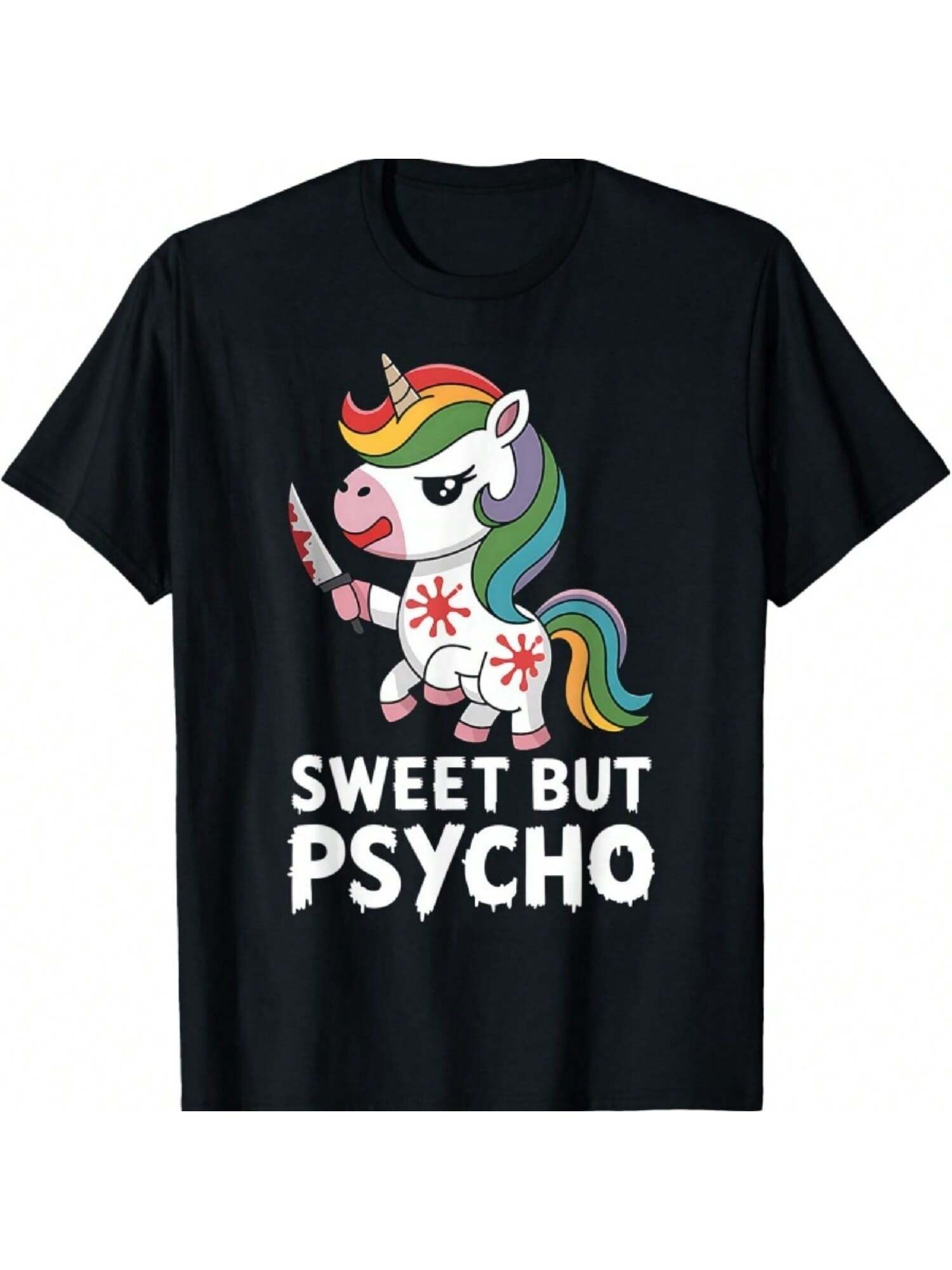 Unicorn Halloween Costume Sweet But Psycho Rainbow Mane T-Shirt S