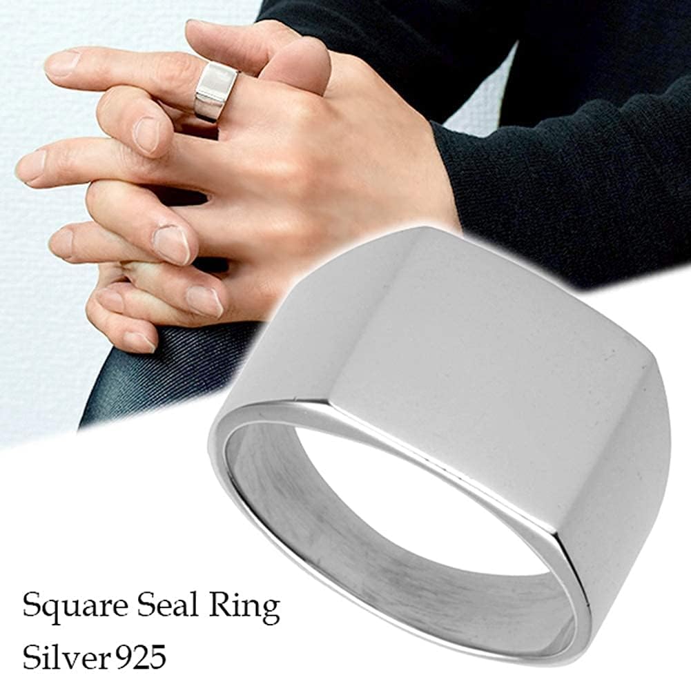 [Shinjuku Gin no Kura] Square Stamp Ring, Silver 925, Size 18, Men's, Simple, Signet Ring, Seal, Stamp, Large Size