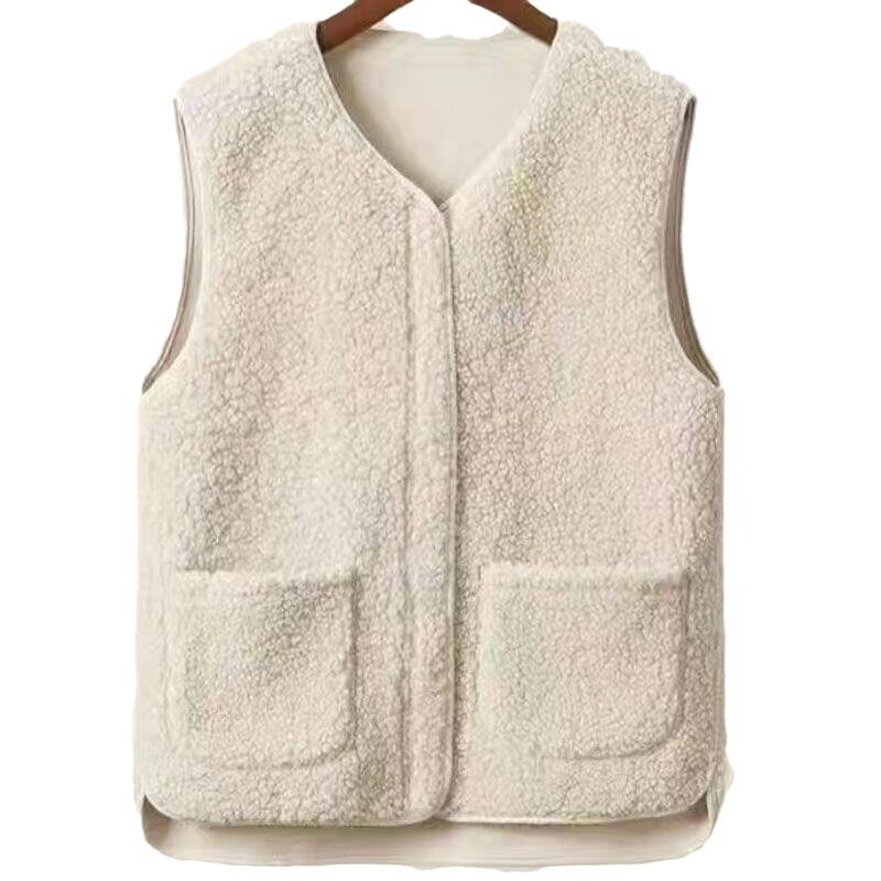 Lamb Wool Vest Women's New Spring and Autumn White Women's Vest Vest Jacket