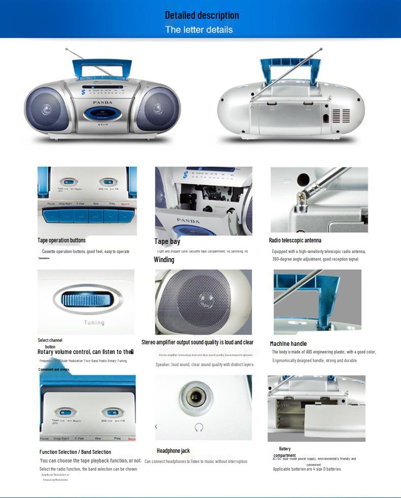 Portable Classroom Recorder 6311E: Cassette Player & Radio with Dual Speakers and High Volume