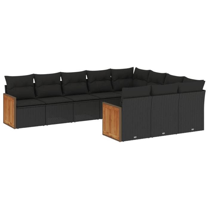 VidaXL Salon de Jardin avec Coussins 10 pcs, Canapés de Patio, Ensemble de Meubles, Mobilier de Terrasse Extérieur, Noir 3260417