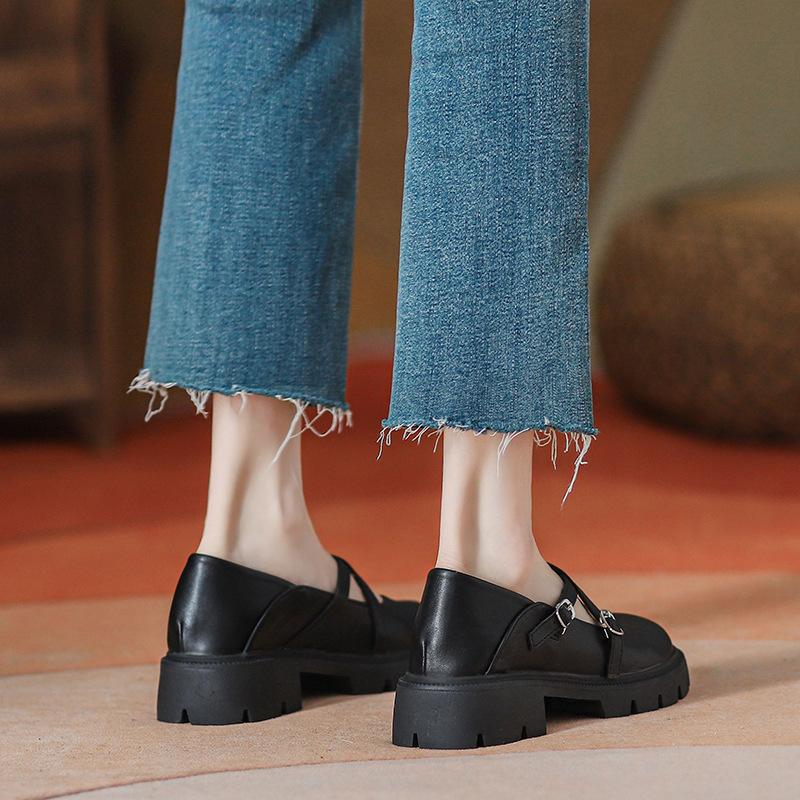 Yuexinwang genuine leather flat for Huizhou women's shoes grape mother with the same small leather shoes to increase the height of autumn and winter n
