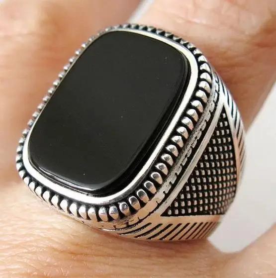 Punkboy Vintage Shaped Geometric Oval Black Glossy Men's Ring For Anniversary Party Wedding Male Rings Zircon Accessories 6-14