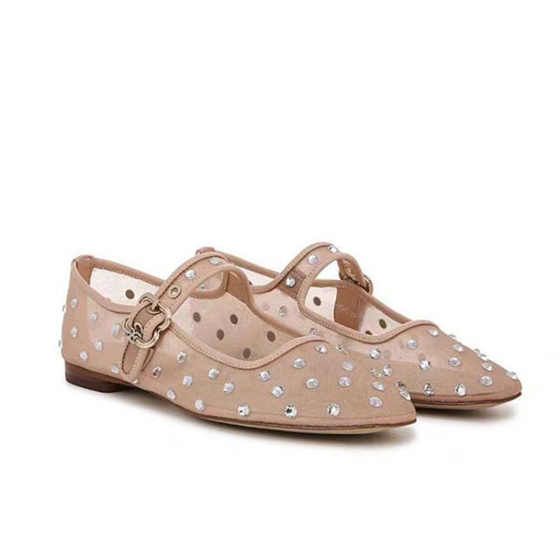 Fashion New Water Diamond Mesh Flat Sole Single Shoes Comfortable Women's Low Heel Commuting Student Shoes Fashionable Handmade Shoes