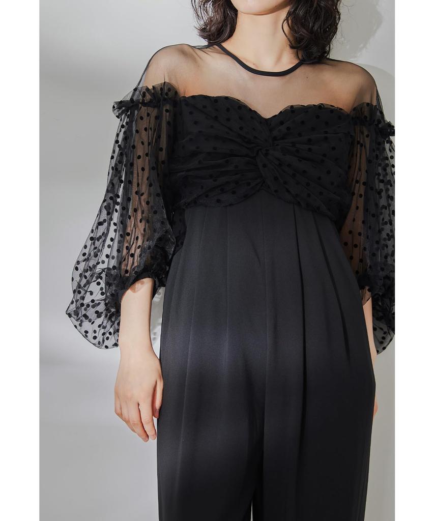 Flocked Dot Pants Party Tulle S [niana] Dress, Dress, Wedding, All-in-One, Black,