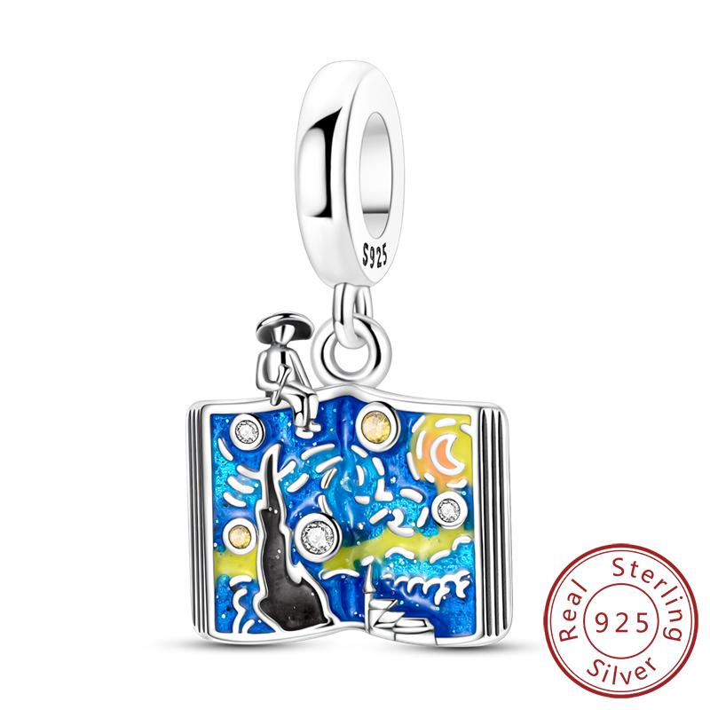 Blue Charm Bead Pendant 925 Silver Whale Shark Dolphin Snowflake Starry Sky Eye Charm fit Original Bracelet DIY Jewelry