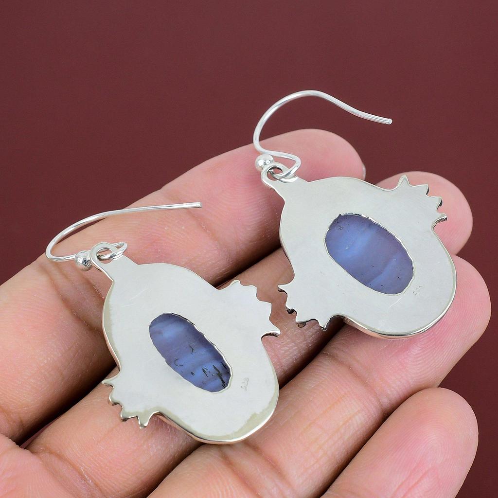 Blue Lace Agate Earrings Original Gemstone Jewelry 925 Sterling Silver Earrings Handmade Dangle Earring Engagement Gifts Brand New Earrings