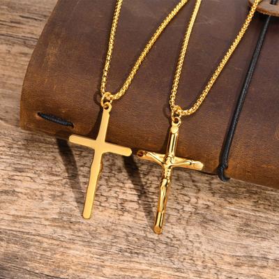 Jesus Christ Cross Pendant Necklace for Men Stainless Steel Crucifix Catholic Religious Prayer Jewelry Women Gifts Wholesale