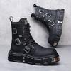 Fashion 2025 Retro Lace-up Men's Platform Boots Fashion Casual New Designer Motorcycle Boots Male Solid Color Cow Leather Punk Shoes Man